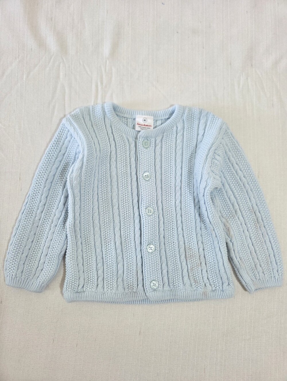 Hanna Andersson Light Blue Cable Knit Baby Cardigan 18 Months Organic Cotton 80